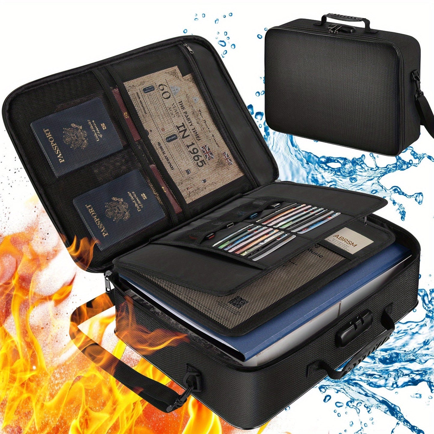 Fireproof Document Bag with Combination Lock - 17x11.8x5 Inch File Organizer, 2000°F Fireproof