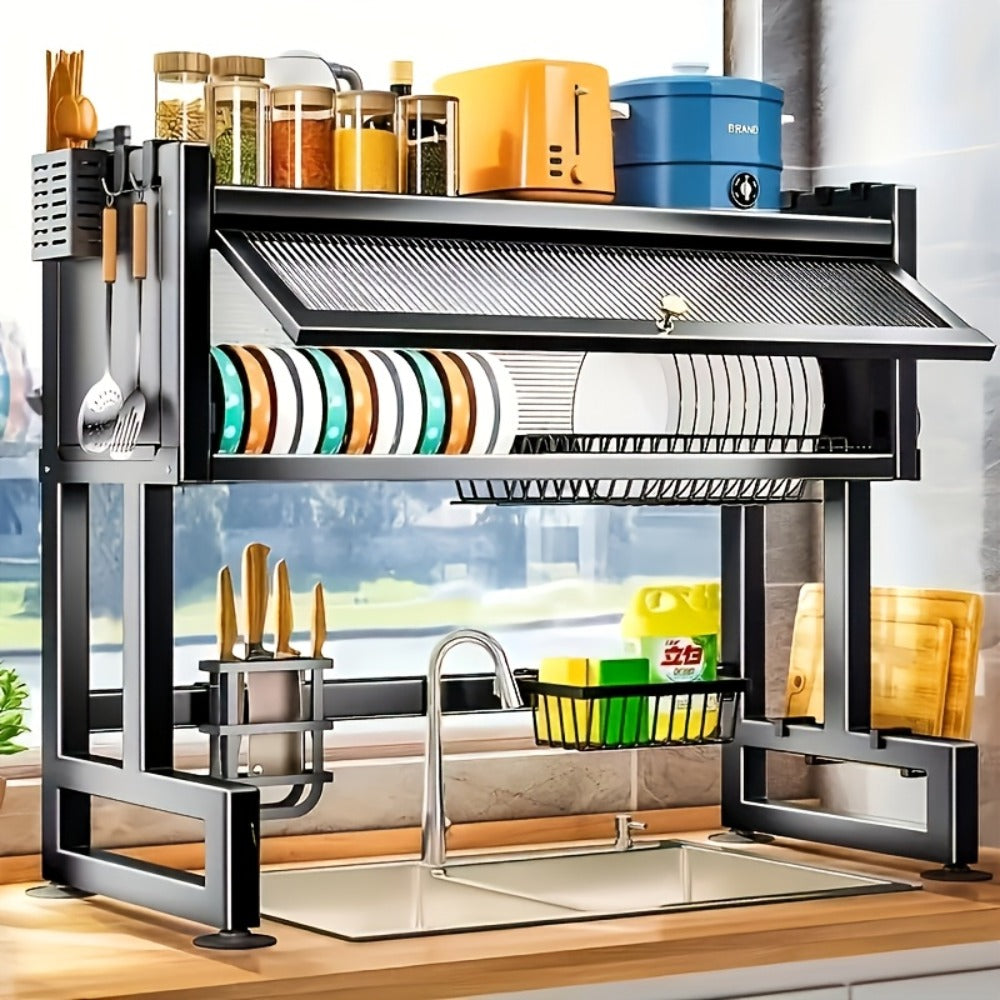 Dish Drying Rack Multi-Layer Kitchen Countertop Organizer – Dust-Free Drainer for Plates Bowls Utensils