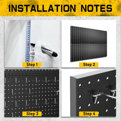 Black Metal Pegboard Wall Organizer Set with Hooks 66/100pcs, 12x24 Inch Wall Mounted Pegboard Kit for Garage Workshop Tool Storage