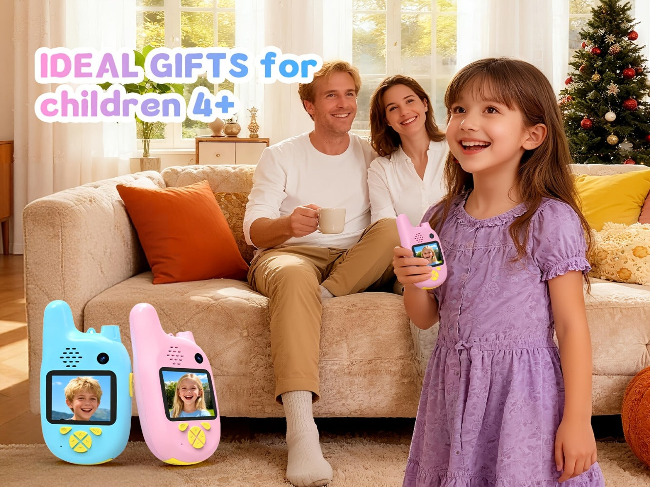 Kids Video Walkie Talkies 2 Pack with Video Call, Voice Changer & Dual Camera, Long Range Outdoor Toy