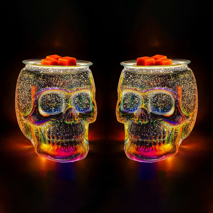 3D Glass Skull Electric Wax Melter Warmer – USB Powered PTC Aromatic Wax Burner for Home Decor, Halloween Christmas Holiday Gift