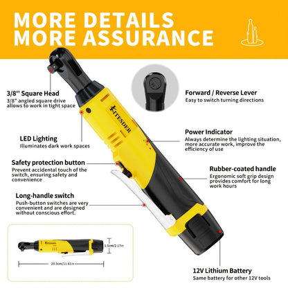 Electric Ratchet Wrench Set 12V Cordless with Lithium Battery, Fast Charge, Variable Speed Trigger