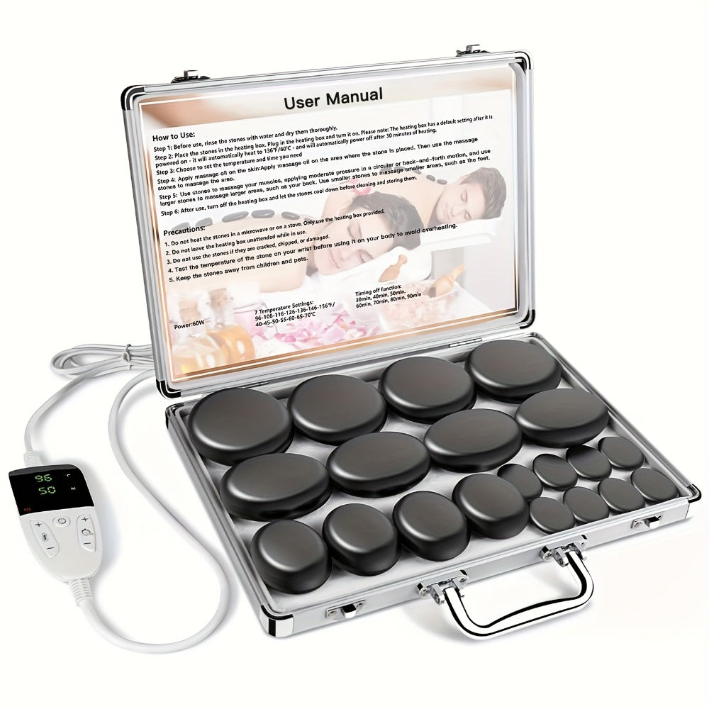 Spa Hot Stone Massage Set with Heater & Temperature Control, 10 Basalt Stones, 2 Size Options, Professional