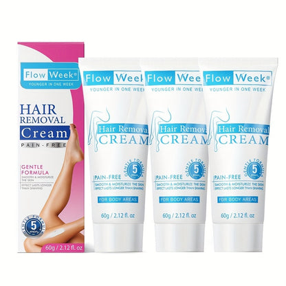 Hair Removal Cream Flow Week 60g Tube with One Three or Five Pack Options for External Body Grooming