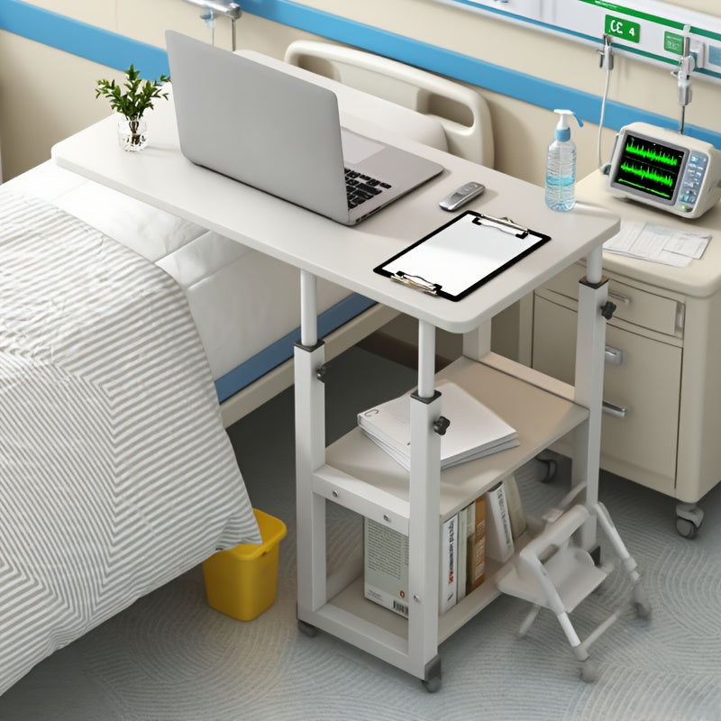 Rolling Overbed Table with Brake Wheels, Adjustable Height Bedside Nursing Dining Table for Elderly & Patients