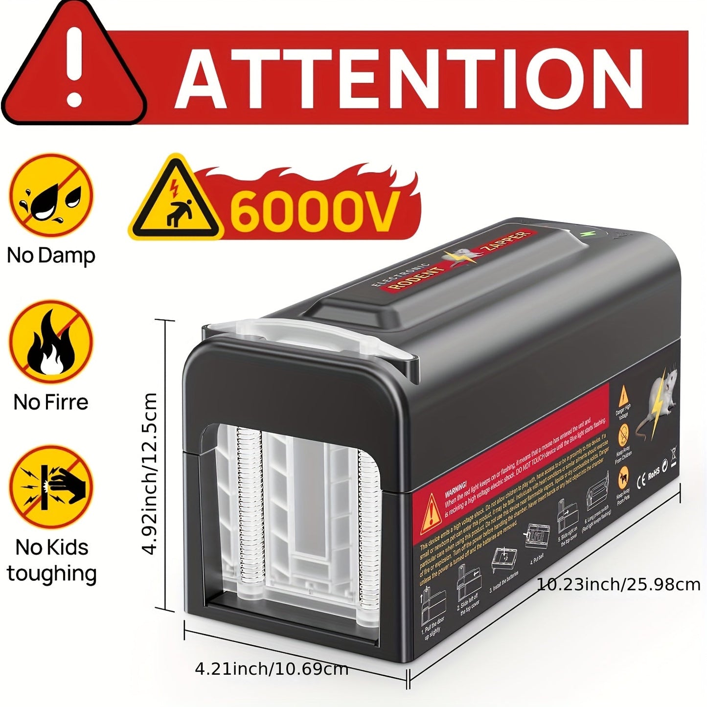 Electric Mouse Trap, High Voltage USB Battery Indoor Outdoor Pest for Garden, Yard and Pest Management