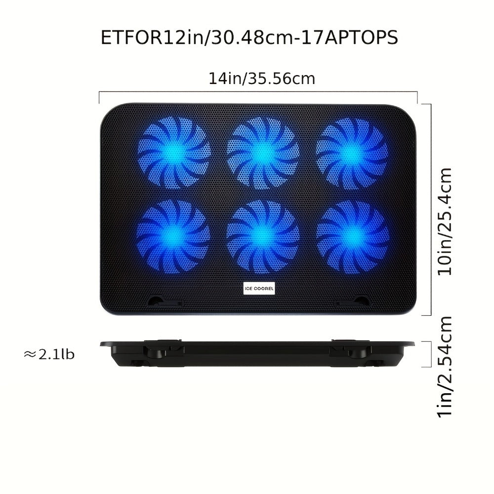 Laptop Cooling Pad ICE COOREL 6 Fans 12-17.3 Inch 5 Adjustable Heights 2 USB Ports RGB Gaming for an Everyday Personal Care Routine
