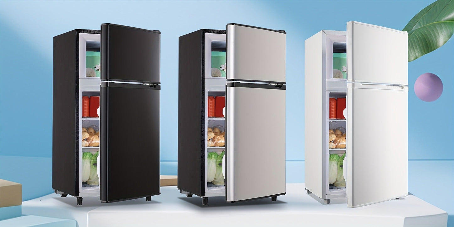 Small Fridge with Freezer, 2-Door Compact Refrigerator with 7-Level Adjustable Thermostat, Removable Shelves & Basket