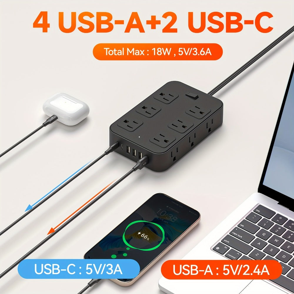 Wide Outlet Surge Protector Power Strip 18-in-1 with 12 Widely Spaced AC Outlets 4 USB-A 2 USB-C Ports Safe Portable Desktop Charging