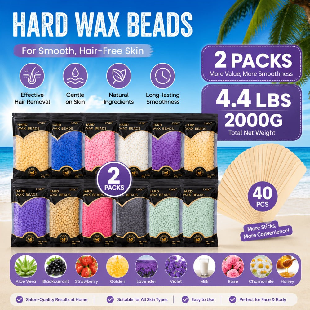 Hard Wax Beads for Hair Removal Full Body 1000g/2000g – Professional Waxing Kit with 20 Applicator Sticks