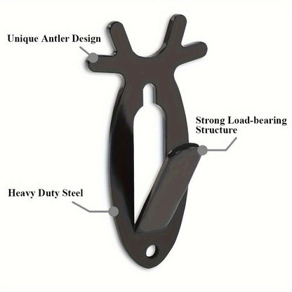 Deer Head Wall Hooks Set of 5 | Rustic Antler Wall Mount Coat Hook | Heavy Duty Steel | Entryway Bedroom Bathroom Balcony Home Decor