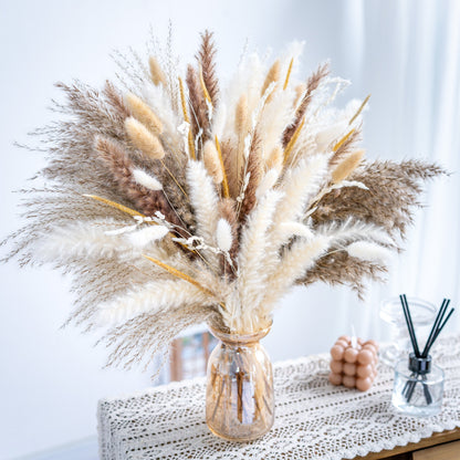 Natural Pampas Grass Decor Bouquet 105/120pcs Boho Dried Floral Arrangement - Centerpiece for Entryways, Bedrooms and Living Spaces