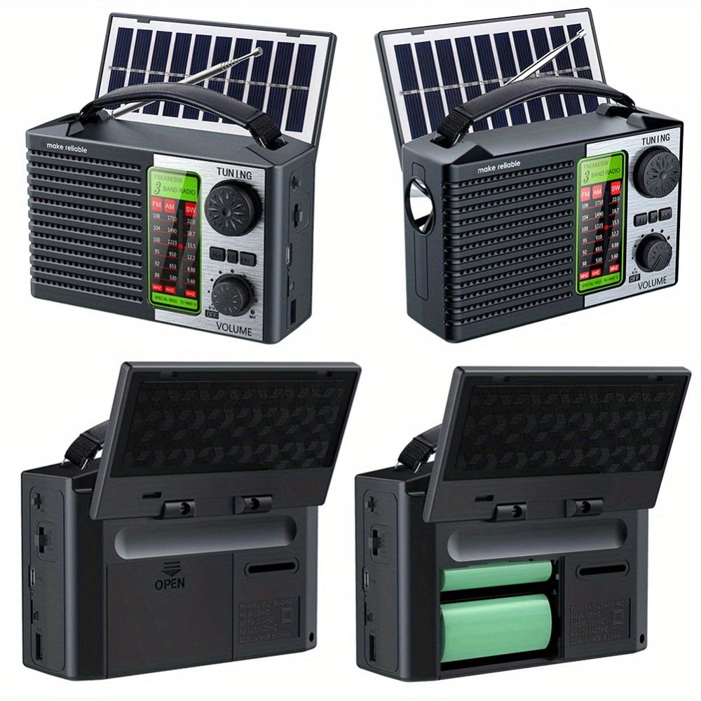 Emergency Solar Hand Crank Radio 5-in-1 with Dual Speaker, FM AM SW VHF, MP3 USB TF Card Player, 180° Foldable Solar Panel