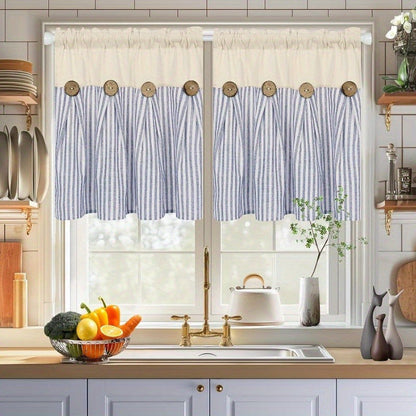 Striped Patchwork Window Curtain Set with Rod-Pocket Top, Six Colors and Five Panel-Count or Size Options