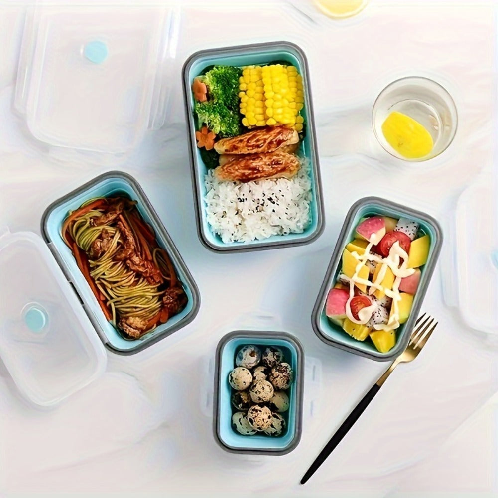 Storage Containers with Lids, Set, PEKARR 4-Piece Collapsible Rectangular Boxes with Latching Lids in Three Edge Colors