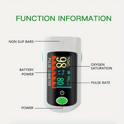 Fingertip Pulse Oximeter Blood Oxygen Monitor, SpO2, Heart Rate & Perfusion Index Display for Entryways, Bedrooms and Living Spaces