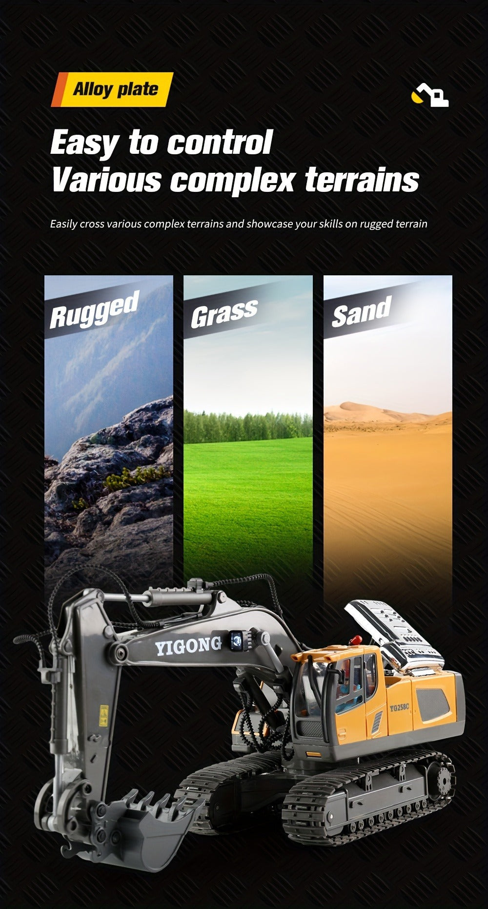 RC Bulldozer 1:24 Scale Alloy with 680° Rotation & Working Arm, 2.4GHz Remote Control Construction Vehicle for Kids