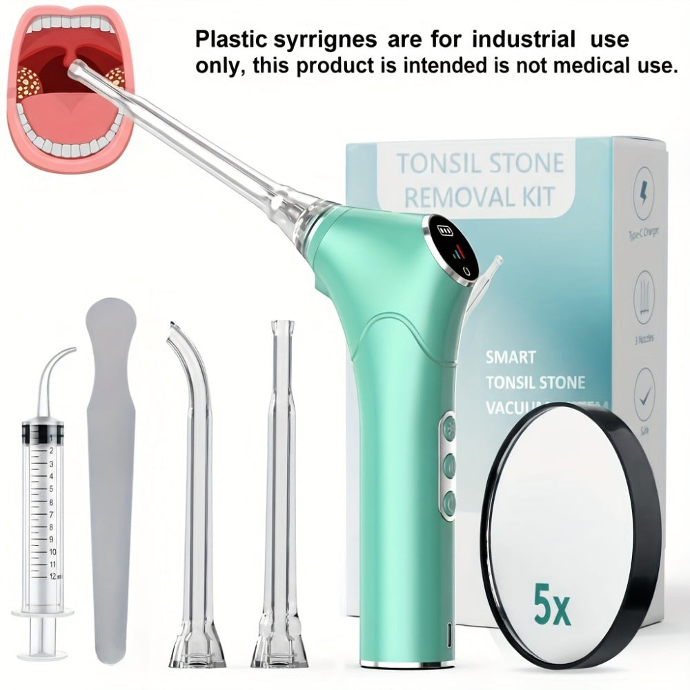 Tonsil Stone Remover Electric Vacuum Kit with LED Light – 3 Suction Modes 5X Magnifying Mirror Oral Irrigator Safe Gentle Tonsillolith