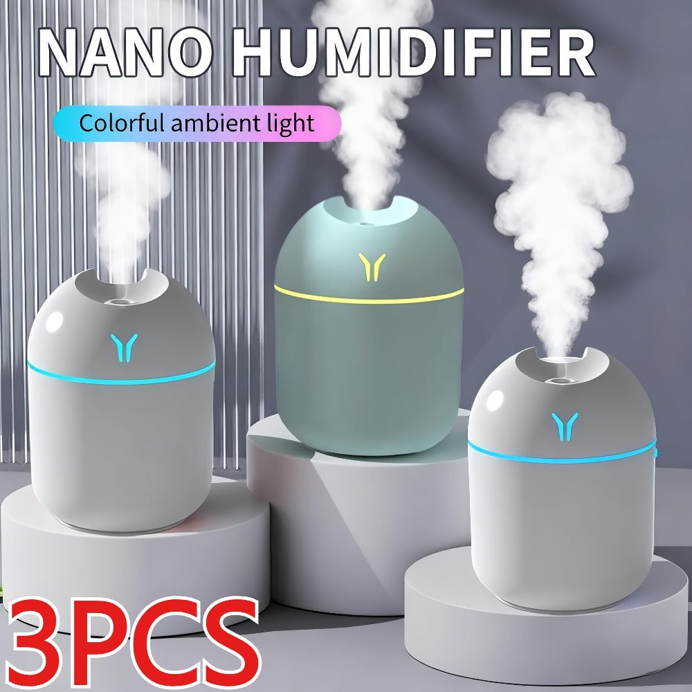 Aroma Diffuser Humidifier USB Mini, 3 Pack Cool Mist with Color Night Light, Portable for Bedroom