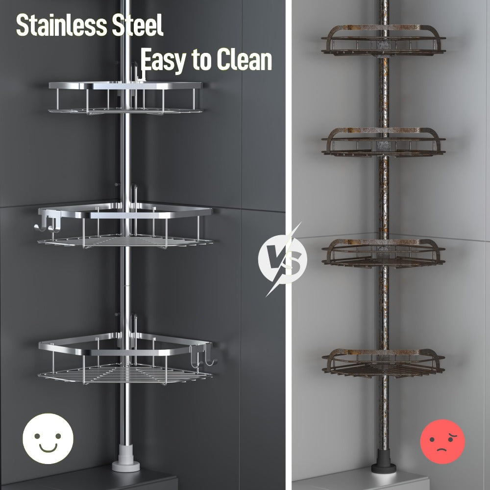 Corner Shower Caddy Tension Pole No Drilling Shower Organizer Shelf with Hooks for Bathroom for Bath Time, Home Spa and Personal Care