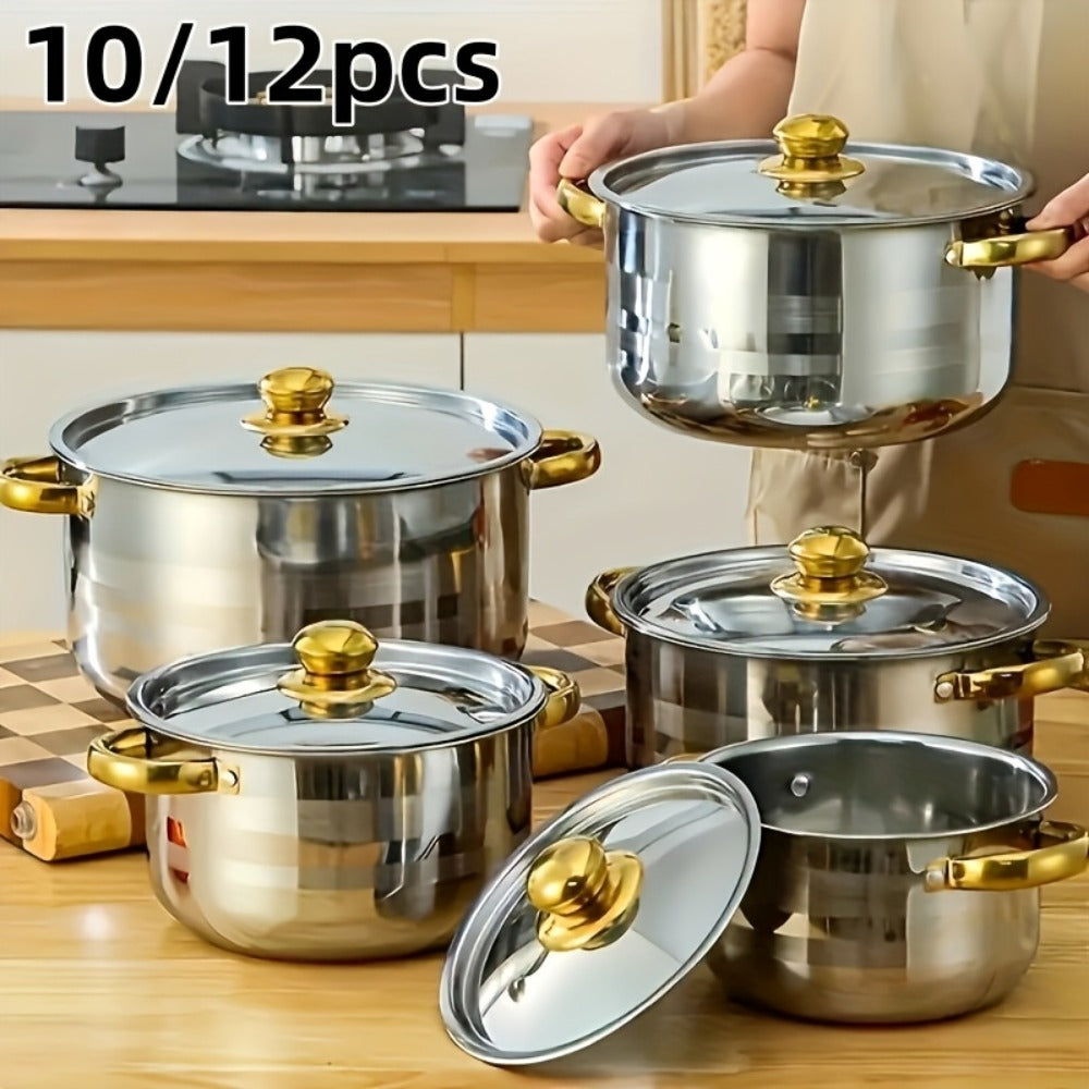 Stainless Steel Non-Stick Cookware Set 10/12pcs, 316 Grade Steel Frying Pan, Stockpot & Milk Pot with Lid