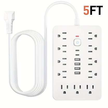 Surge Protector Power Strip 17-in-1 with 11 AC Outlets, 4 USB-A, 2 USB-C, Wall-Mount Slots and 5 or 10 ft Cord