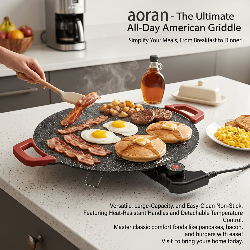 Electric Griddle Non-Stick with Adjustable Temperature, 14.17" & 15.75" Sizes, Fast Heating for Pancakes