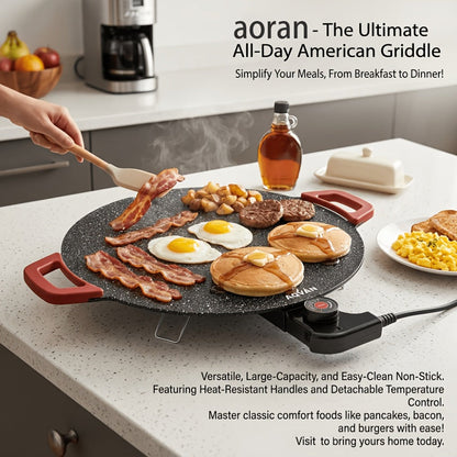Electric Griddle Non-Stick with Adjustable Temperature, 14.17" & 15.75" Sizes, Fast Heating for Pancakes