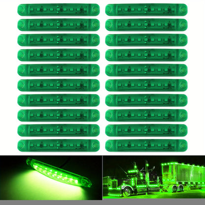 LED Side Marker Lights 20pcs, 12V 9-LED Clearance Indicator Lamp Bar for Truck Car Trailer, Waterproof Side Marker Light Kit in White Red