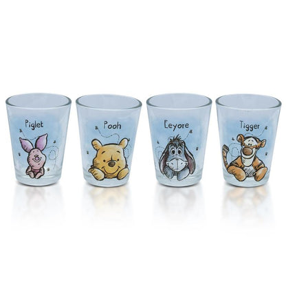 Mini Shot Glass Drinkware Set, Four 2oz Disney Winnie the Pooh Character Cups with Pooh, Piglet, Eeyore and Tigger Art