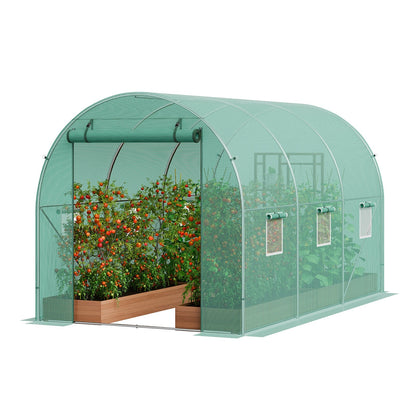 10- to 20-Foot Tunnel Greenhouse with Green Cover, Roll-Up Door and Size-Specific Vent Windows