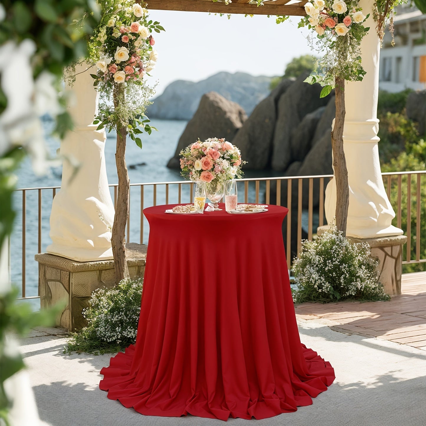 Spandex Cocktail Table Cover Round Stretch Tablecloth for Party Wedding Banquet – Elastic High Top Table Cloth Fitted Cover for Events