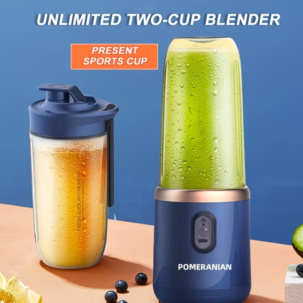 Portable Blender Juicer Double Cup 1500mAh Rechargeable, Food-Grade ABS Multifunctional Fruit Vegetable Juicer