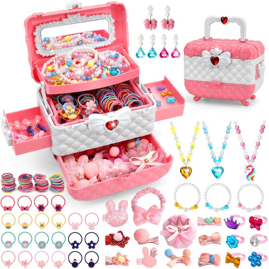 Kids Jewelry & Dress-Up Set 152 PCS, Costume Jewelry Hair Clips Bands & Accessories for Girls Ages 3+