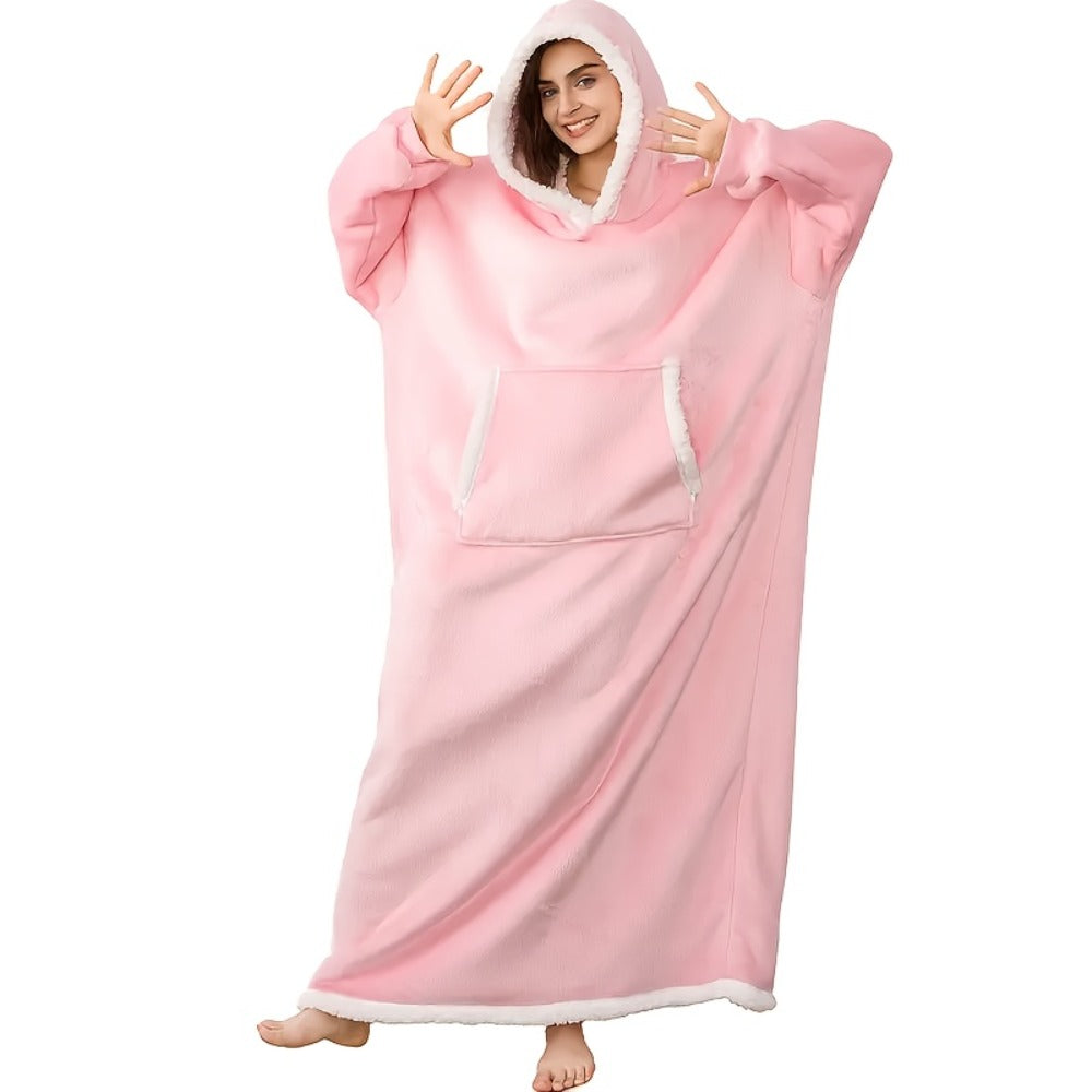 Wearable Blanket Hoodie – Oversized Extra-Long Ultra-Soft Acrylic Hooded Blanket for Adults, Warm Cozy TV Watching Winter Gift for Christmas