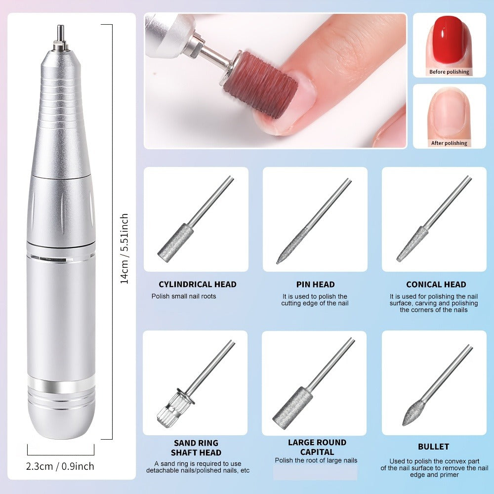 Electric Nail Drill 45000 RPM USB Rechargeable Kit with LCD, Forward Reverse and Three Finishes