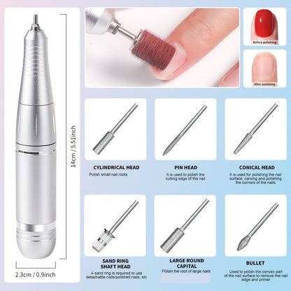 Electric Nail Drill 45000 RPM USB Rechargeable Kit with LCD, Forward Reverse and Three Finishes