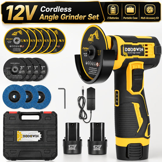 Power Tools DODOWIN 12V Mini Cordless Angle Grinder with 19, 500 and 5, 000 RPM Modes and Battery Options