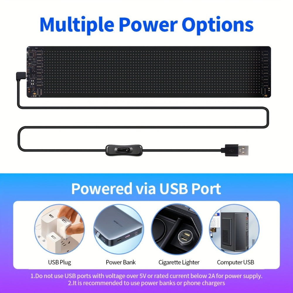 LED Scrolling Display Board with Bluetooth App Control, USB Powered Programmable RGB Matrix Panel for Text