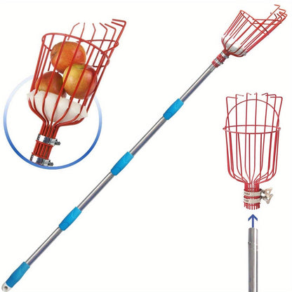 8FT Fruit Picking Pole with Basket, Height-Adjustable Tree Picker for Apples, Mangoes, Lemons, Oranges and Orchard Harvesting