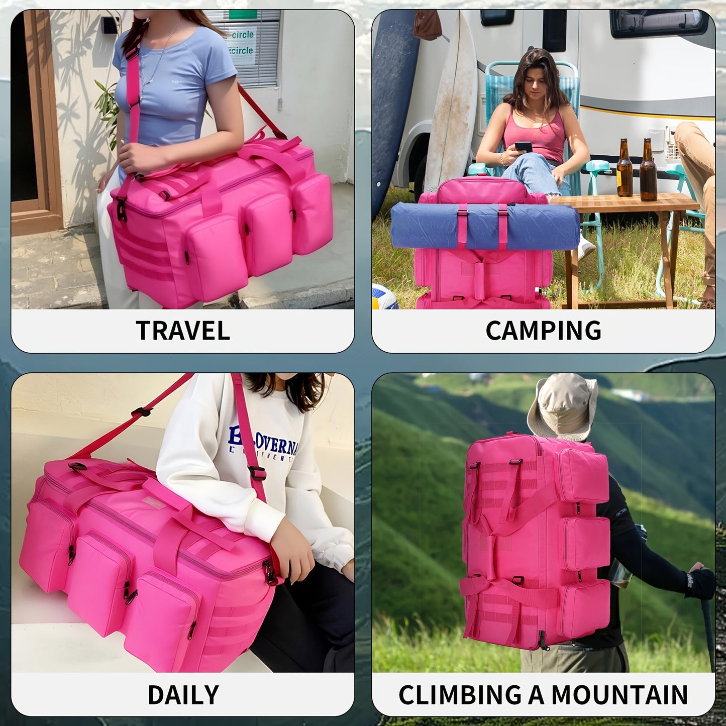 Convertible Travel Duffel Bag 3-in-1 Rose Red 50L – Weekender Backpack & Gym Bag for Men & Women, Sports, Camping & Daily Use