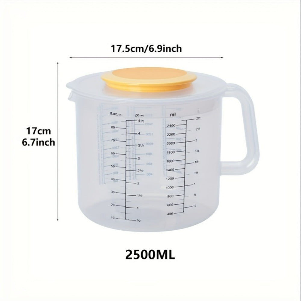 Mixing Bowl with Lid 2.5L Large Salad Bowl with Measuring Cup and Scale Splash Proof Durable for Home Cooking, Dining and Outdoor Meals