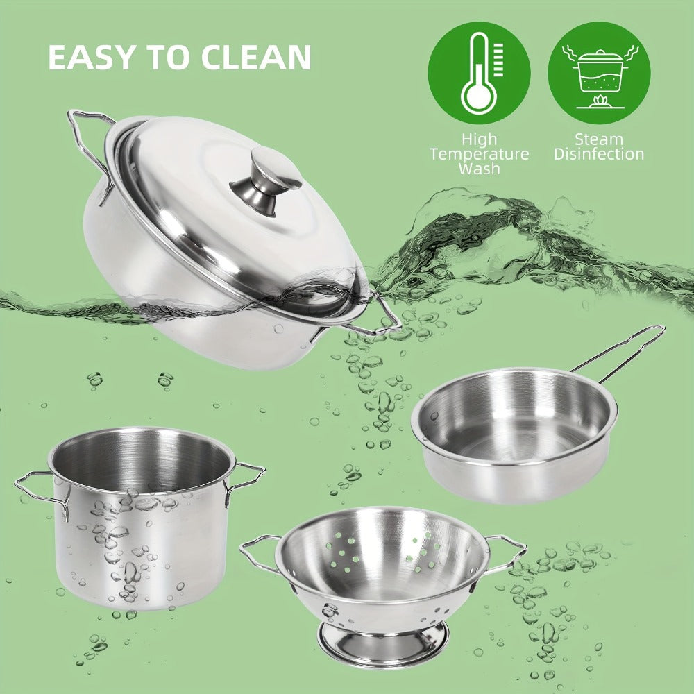 Kids Kitchen Playset 37pcs, Stainless Steel Play Pots & Pans Set with Apron, Chef Hat, Cooking Utensils & Play Food