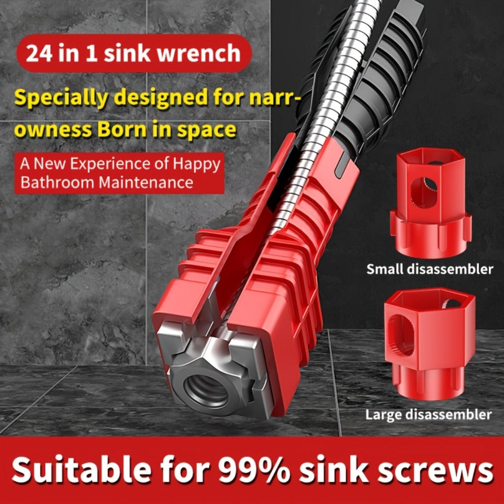 Sink Wrench Kit 18-in-1 Plumbing Tool Set – Universal Faucet Basin Wrench for Tight Spaces, Non-Slip Ergonomic Handle
