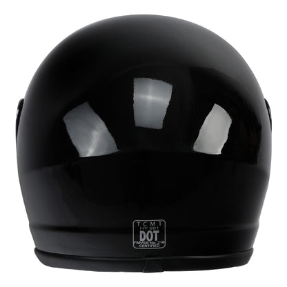 Motorcycle Helmet TCMT Gloss Black Full-Face Shell with Clear Shield, Large Variant, Padded Interior and Rear Vents