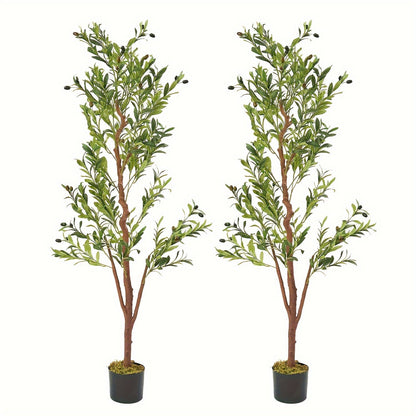 Artificial Olive Tree with Potted Trunk in 5, 6 or 7 Foot Heights and Single or Two-Piece Packs