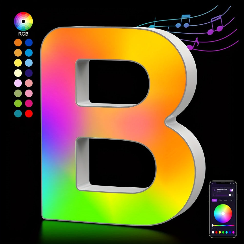 LED Letter Lights Music Sync – Colorful Flashing Marquee Alphabet Lights for Room Decor, Party, Bedroom, Festival & Camping