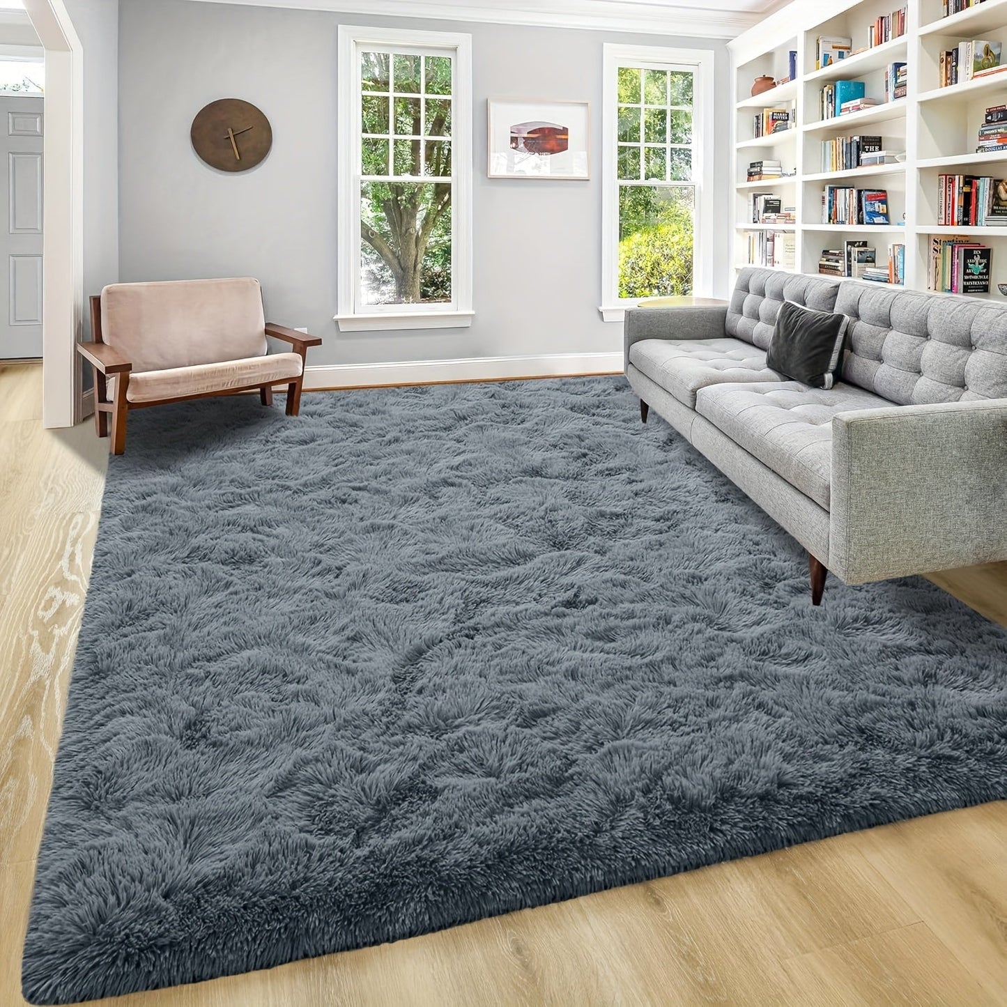 Shaggy Plush Area Rug – Soft Fluffy Carpet for Living Room, Bedroom & Sofa | Non-Slip Machine Washable Tie-Dye & Solid Color Long Pile Rug |