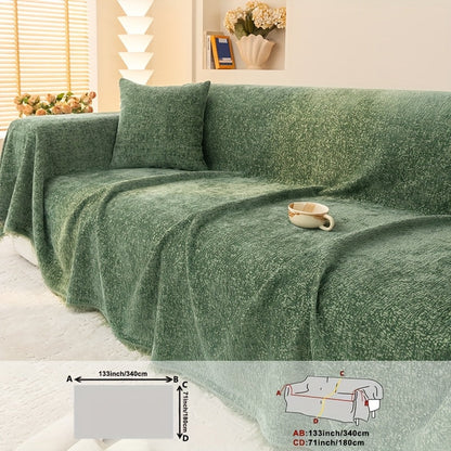 Sofa Cover 300 GSM Solid Chenille Throw with Fringe in Four Colors and Sizes from Single Seat to 71 x 150 Inches