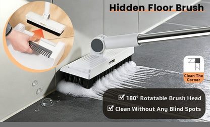 Broom and Dustpan Set with Long Handle - 2-in-1 3-in-1 4-in-1 Foldable Broom Dustpan Combo with Floor Brush for Home Office Dorm Room